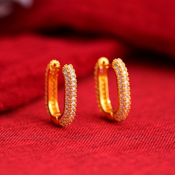 

women hoop earrings u-shaped fashion 18k yellow gold filled tiny zirconia inlaid huggie earrings gift, Golden;silver