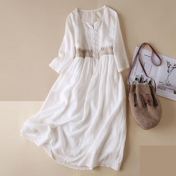 

dresses dress summer spring white cotton beach style embroidery dress round neck dress female chic elegant woman dresses long skirt lady, Black;gray