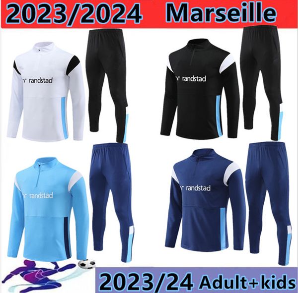 

23/24 marseilles trascksuit men and kids set football soccer training suit 2023/2024 alexis om survetement maillot foot chandal, Black
