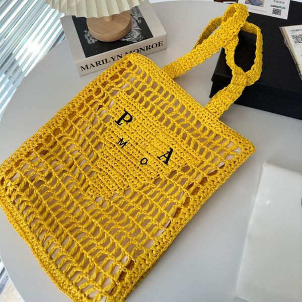 

woman fashion beach tote hollow out handbags oversize shopping bag summer stripes crochet shoulder bag with embroid letter