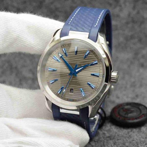 

watch automatic mechanical grey dial mens 42mm stainless steel glass back sports rubber strap wristwarches, Slivery;black