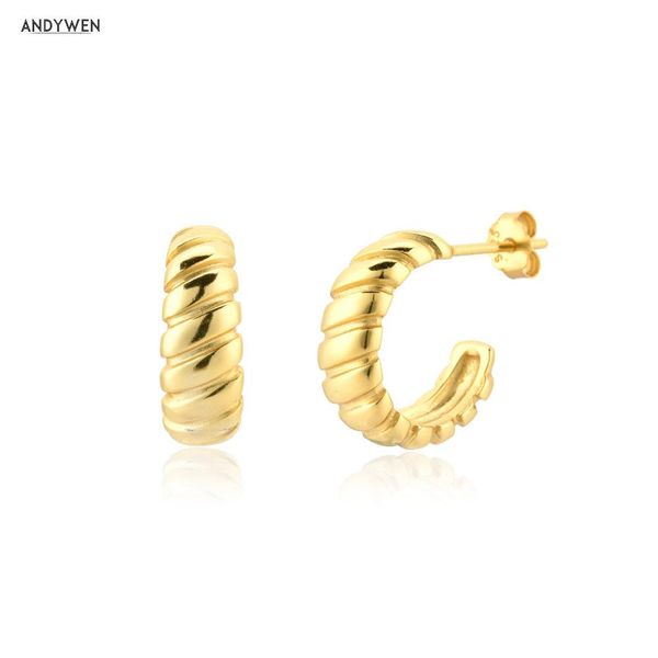

huggie andywen 925 sterling silver 10.5mm screw twist hoop piercing pendiente luxury wedding rock punk fashion jewels crystal clips, Golden;silver