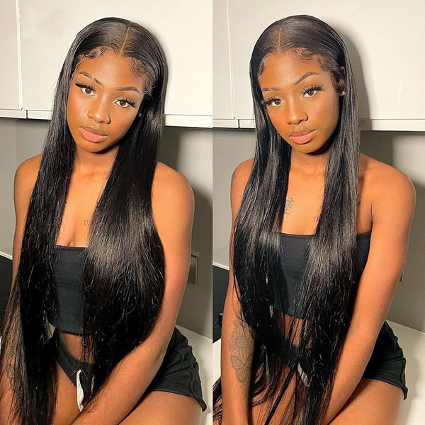 

glueless wear and go wigs 4x6 pre-cut hd lace closure wig pre plucked bone straight lace front wigs human hair for women, Black;brown