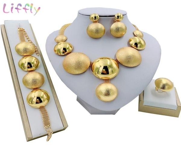 

liffly african jewelry sets round necklace bracelet dubai gold jewelry set for women wedding party bridal earrings ring jewelry 229528898, Silver