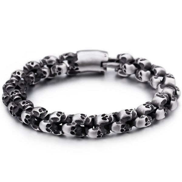 

bangle gothic skull head chain charm bracelet men men's bracelets bangles punk rock solid stainless steel biker jewelry dropshipping, Black