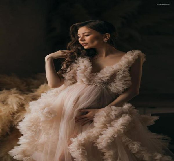 

wraps fashion maternity dress for poshoot or babyshower puffy ruffled tulle long prom dresses plus size draped po prop8552615, White