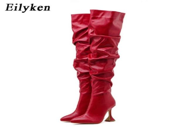 

boots eilyken new design pleated leather over the knee boots fashion runway strange high heels pointed toe zip womans shoes 25371744, Black