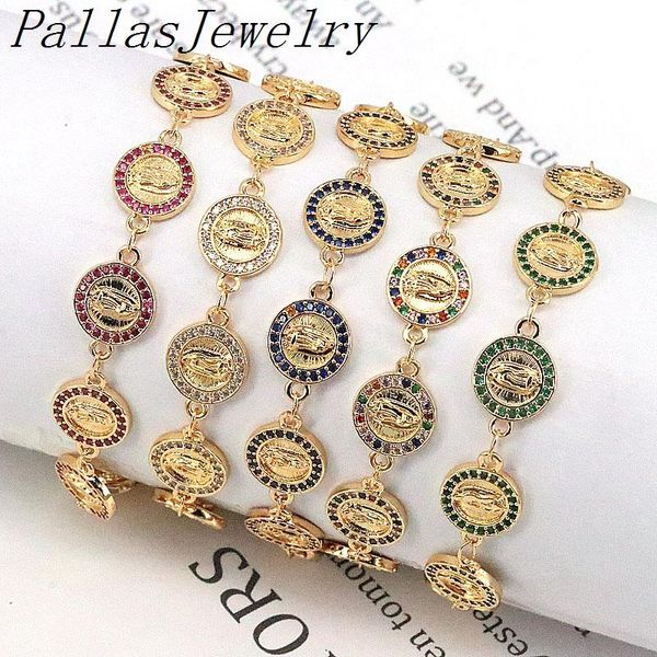 

bangle 5pcs new fashion gold chain zircon virgin mary charm bracelets for women crystal bracelet religious round jewelry, Black