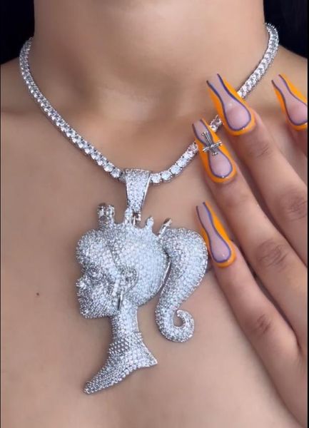 

necklaces new arrived usa selling iced out bling 5a cz queen shaped pendant necklace 3d girl design women fashion jewelry, Silver
