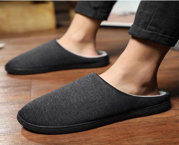 

mens home slippers winter warm shoes with fur flat casual shoe men footwear nonslip slipper comfort zapato hombre plus size 47 y22481609, Black