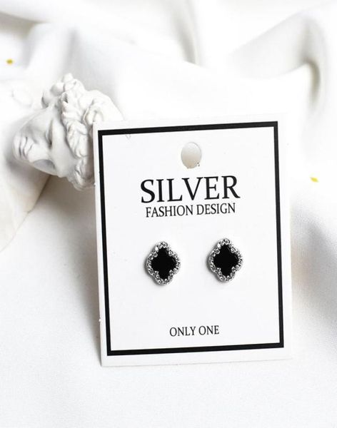 

bride jewellery 100 925 sterling silver four leaf clover bracelet earrings necklace jewelry sets engagement wedding accessorie2111953, Black