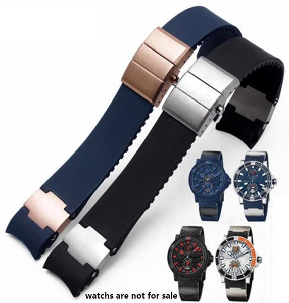 

watch bands silicone rubber waterproof strap for ulysse n diving and sailing series arc 22mm male2048183, Black;brown