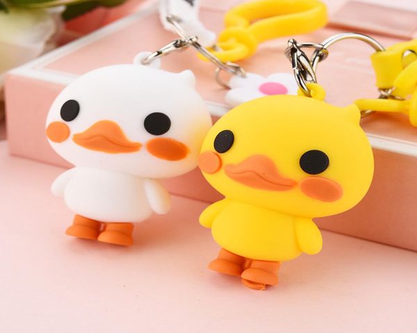 

cartoon silicone cute pretty yellow duck key chain nordic style dancing duck keychain couples women bag car pendant accessory7078120, Silver