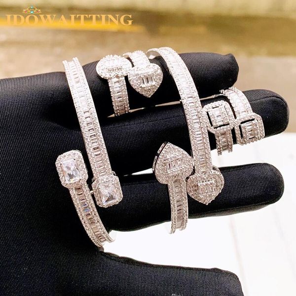 

bangle fashion geometric rectangle heart shaped cz cluster iced out bling 5a cubic zircona bangle men women hiphop luxury jewelry, Black