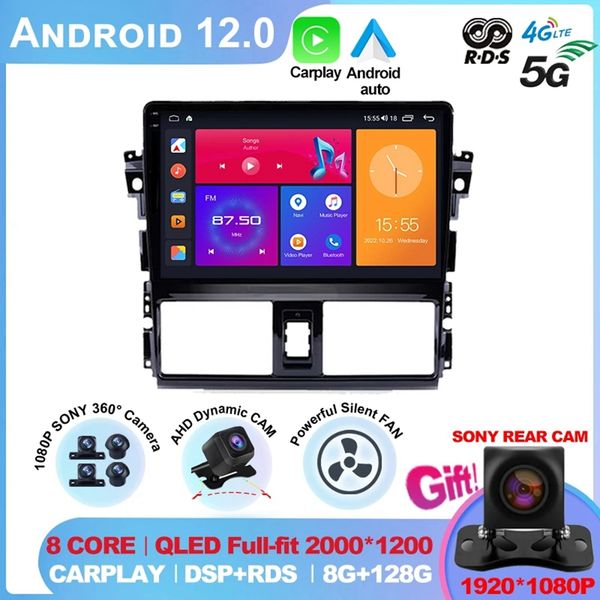 

android 12.0 for toyota vios yaris 2013 2014 2015 2016 multimedia video player car radio gps navigation no dvd 2 din carplay dvd-2