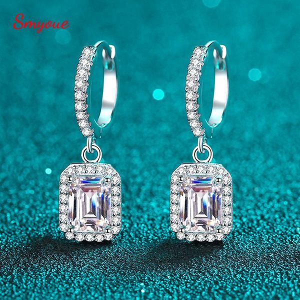 

knot smyoue 2ct radiant emerald cut moissanite drop earrings for women one pair simulated diamond earring 100% 925 sterling silver