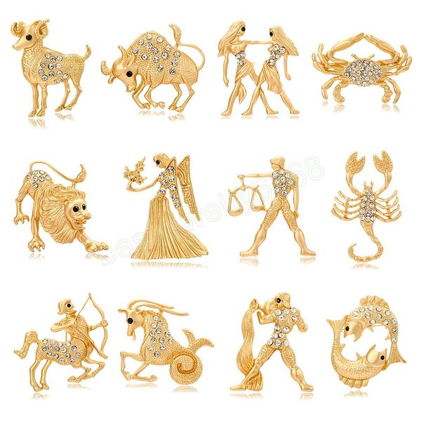 

creative matte gold color zodiac brooch women men rhinestone animal men suit pins accessories party festival gift, Gray