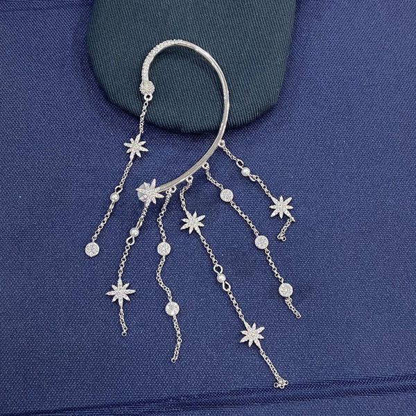 

knot single star silver color elves ear hanging long tassel earrings female fashion exclusive design zirconia earring zk35