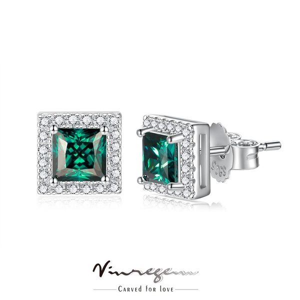 

stud vinregem 925 sterling silver princess cut 2ct champagne moissanite anniversary wedding stud earrings fine jewelry gift wholesale, Golden;silver