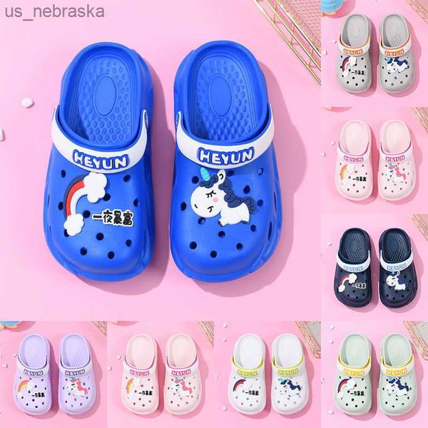 

slipper cartoon unicorn kids childrens slippers hole baby cute beach shoes child boys girls antiskid sandals summer toddler ins style l23051, Black;grey
