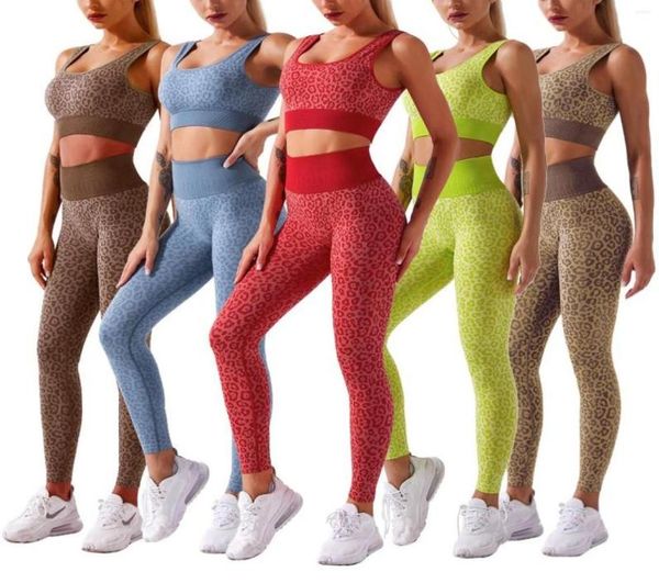 

running sets women39s leopard printed 2pcs yoga suit sports bra with high waist tight long pants for exercise wear 2022 fashion5170571, Black;blue