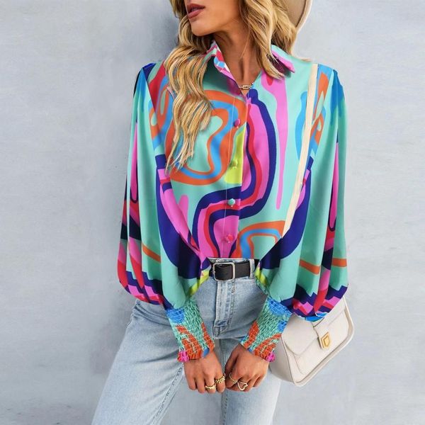 

print blouse elegant ruffles shirt blouse crop women summer long sleeve pullover loose blouse shirts work, White