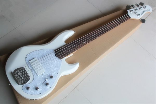 

5 string ernie ball music man sting ray white electric bass guitar musicman active pickups 9v battery rosewood fingerboard can be customized