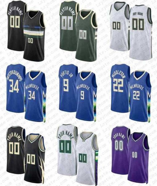 

Giannis Antetokounmpo Jrue Holiday Custom Basketball Jerseys Bobby Portis JR Khris Middleton Milwaukees Brook Buck Jersey Lopez Pat Connaughton MarJon Bea, Mens