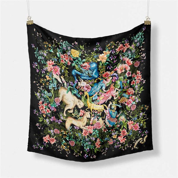 

53cm early autumn animal plant flowers ladies temperament small neck scarf hundred silk scarf headscarf small square scarf scarf 0526, Blue;gray