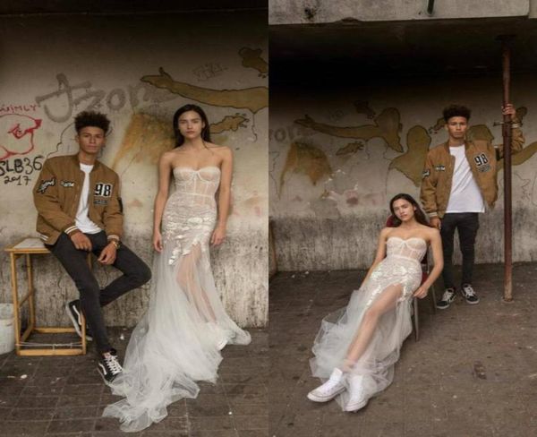 

new liz martinez lace mermaid wedding dresses sweetheart backless bridal gowns applique front split beach wedding dress7686120, White