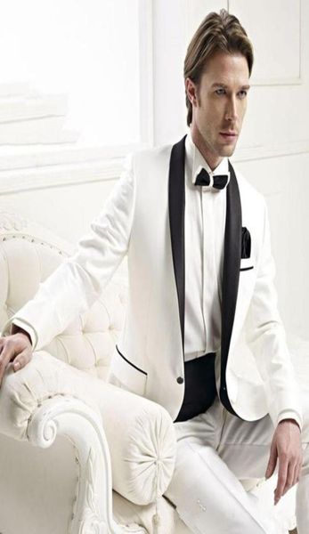 

stylish design groom tuxedos one button ivory shawl lapel groomsmen man suit mens wedding suits jacketpantstie 5159024702, Black;gray