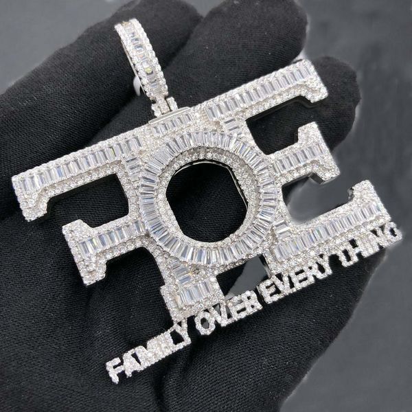 

necklaces family over everything foe hip hop pendant necklace paved 5a baguette cubic zirconia cz iced out rock punk men jewelry, Silver