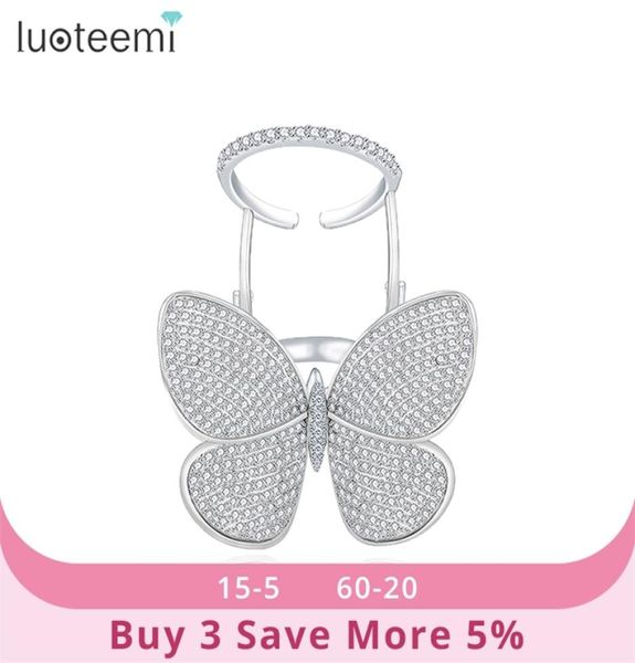 

luoteemi fashionable unique adjustable ring micro paved shining cz movable butterfly shape jewelry for party gift 2102141650, Silver