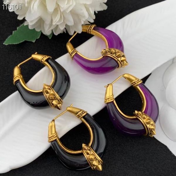 

huggie selling new 2022 trend brand fashion jewelry earrings for women copper metal punk rock style party gifts purple black resin, Golden;silver