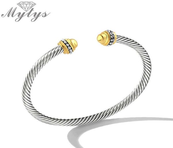 

mytys open cuff adjustable wire cable bracelet for women brand retro antique bangle elegant beautiful valentine q07177082685, Black