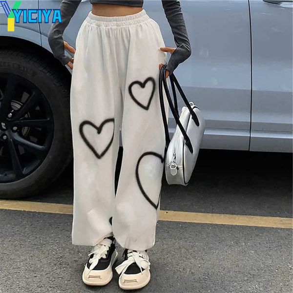 

yiciya women's pants s joggers heart printing sweatpants vintage casual pant summer loose straight jogging bf fashion hip hop streetwea, Black;white
