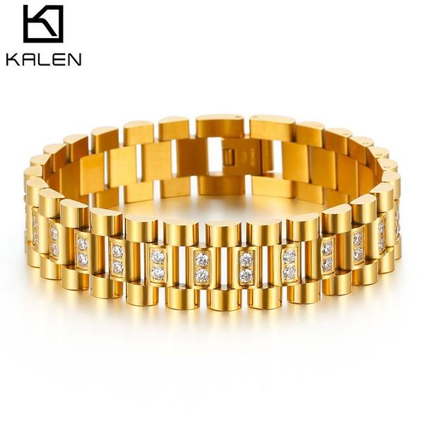 

bangle kalen gold stainless steel zircon chain bracelet trendy wild 215mm men's jewelry fashion link, Black