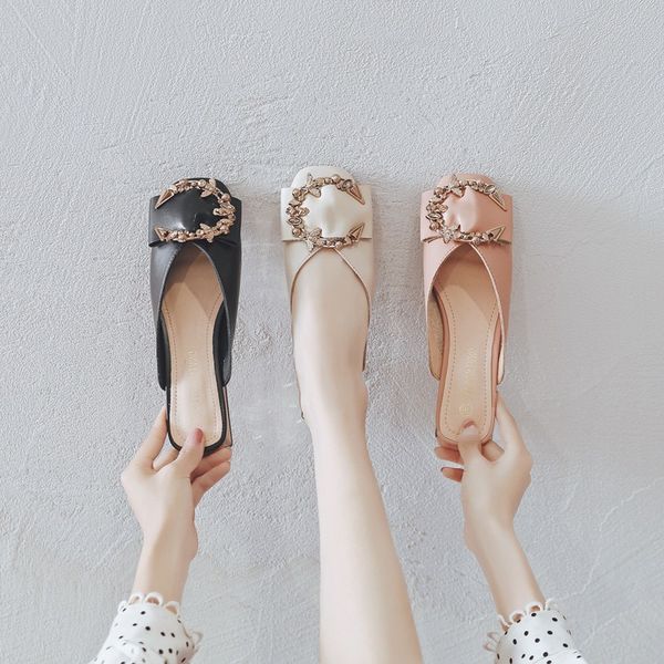 

large size women's slippers 41 to 43 outer wear feet fat feet wide summer baotou fat feet lazy shoes, Black;white