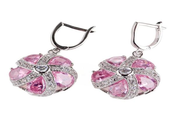 

shunxunze drop noble generous christmas engagement wedding earrings for women men shinning pink cubic zirconia rhodium pla3203890, Silver