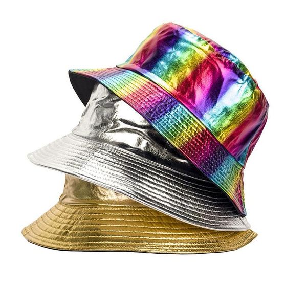 

wide brim hats bucket hat pu leather cap doublesided mens and womens hip hop decoration outdoor sun drop delivery fashion accessor dhxiv, Blue;gray