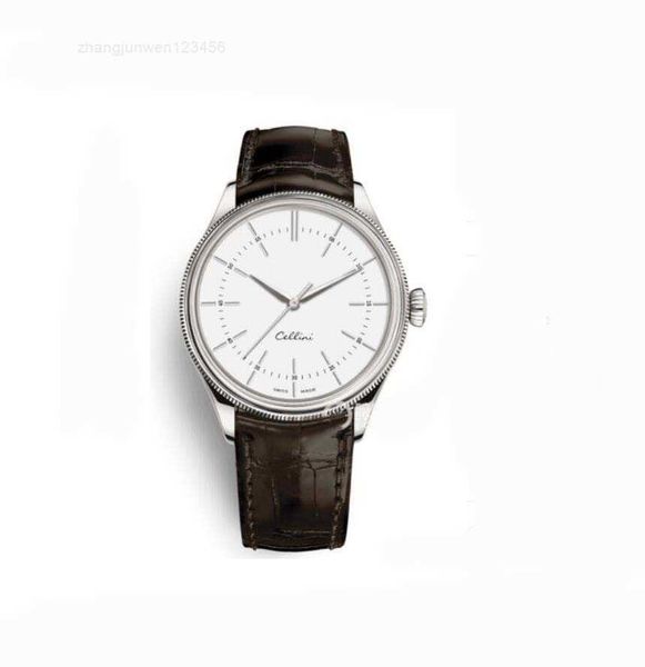 

mens watches cellini 50505 series silver mechanical watch brown leather strap white dial automatic men watches male wristwatches, Slivery;black