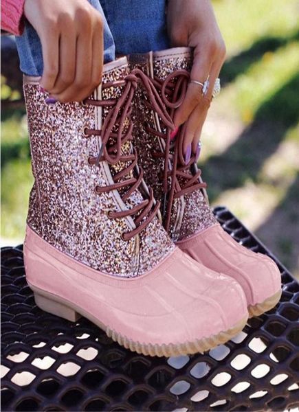 

ladies women039s keep warm snow boots casual sparkling glitter waterproof laceup round toe ankle bootie shoes woman booti6131574, Black