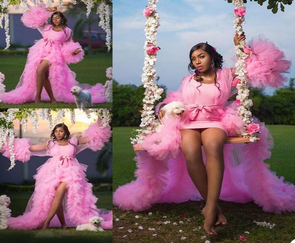 

lovely pink tulle kimono long sleepwear robes ruffles night robe pography bridal party nightgown robes for women8633427, White