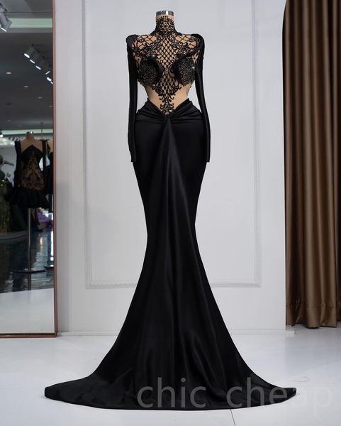 

2023 may aso ebi black mermaid prom dress lace beaded crystals evening formal party second reception birthday engagement gowns dress robe de