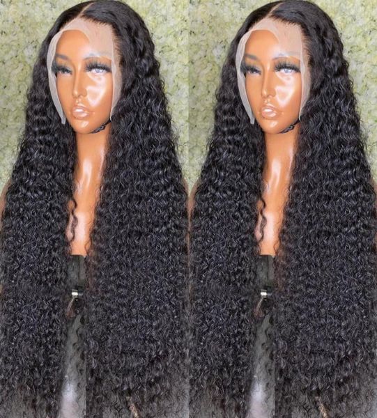 

lace wigs 13x6 hd transparent brazilian deep wave curly front human hair wig 30 40 inch 250 density frontal for black women6608604, Black;brown