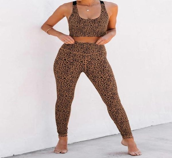 

split sports suit bra bikini high waist pants casual yoga twopiece set 260811 leopard grain8340646, Gray;blue