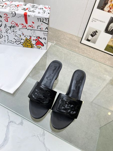 

women designer slipper flat heel slide sandal brand shoes slides classic beach casual womens summer slippers genuine leather 0516, Black