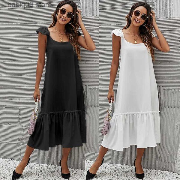 

maternity dresses 2022 summer dress pregnant women's ruffle skirt casual loose pleats gray22 t230523, White