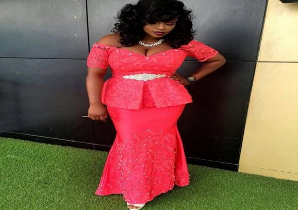 

african lace plus size prom dresses with short sleeves v neck peplum evening gowns floor length satin beaded formal dress1756453, Black