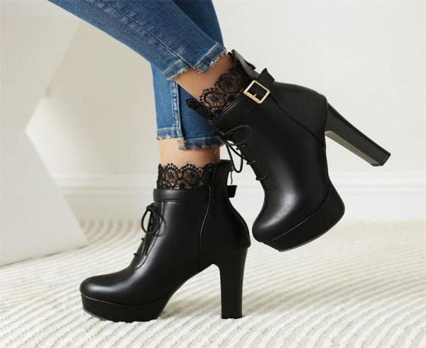 

boots female for women autumn ankle buckle strao pointed toe chunky heel fashion goth mature black bigh size women039s shoes1695131